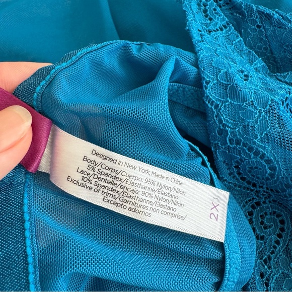 Like New! Adore Me Sexy Lace Night Gown Top with Bow Details - Teal - Picture 2 of 7